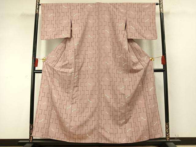 平和屋着物▽小紋 単衣 勝虫 洗える着物 AABD0315fy