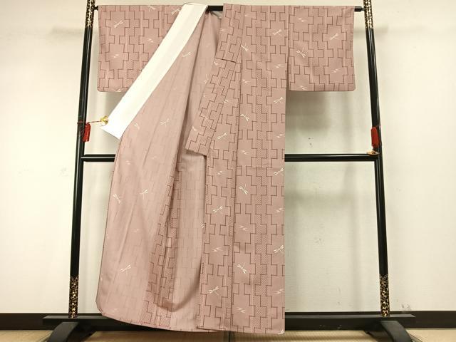 平和屋着物▽小紋 単衣 勝虫 洗える着物 AABD0315fy
