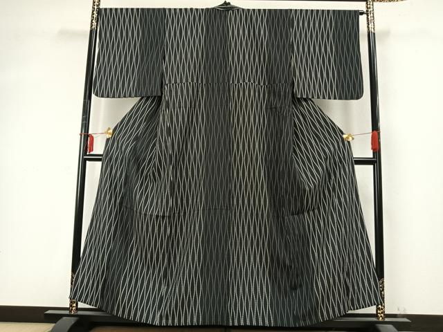 平和屋着物▽小紋 単衣 立涌文 黒地 洗える着物 AABD0320fy