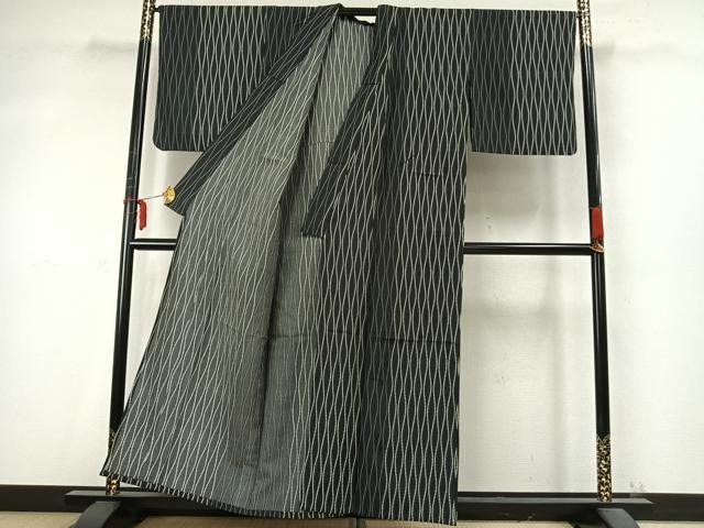 平和屋着物▽小紋 単衣 立涌文 黒地 洗える着物 AABD0320fy
