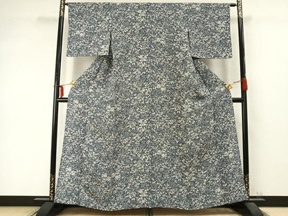 平和屋着物▽上質な小紋 単衣 草花文 鬼しぼ縮緬 正絹 逸品 未使用 AABD0322fy