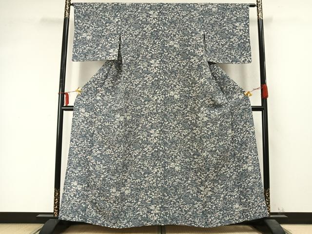 平和屋着物▽上質な小紋 単衣 草花文 鬼しぼ縮緬 正絹 逸品 未使用 AABD0322fy