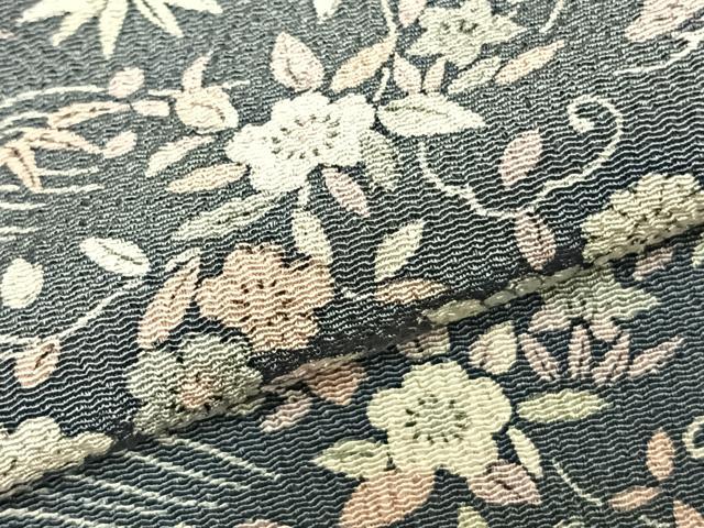 平和屋着物▽上質な小紋 単衣 草花文 鬼しぼ縮緬 正絹 逸品 未使用 AABD0322fy