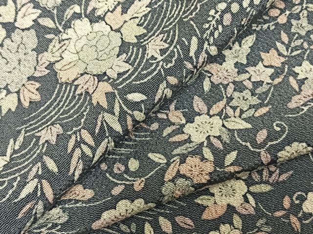 平和屋着物▽上質な小紋 単衣 草花文 鬼しぼ縮緬 正絹 逸品 未使用 AABD0322fy