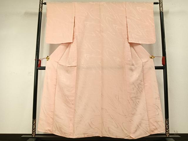 平和屋着物▽上質な色無地 単衣 流水地紋 洗柿色 正絹 逸品 AABD0324fy