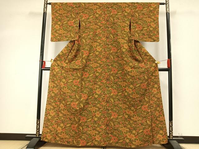 平和屋着物▽上質な小紋　単衣　花唐草文　正絹　逸品　AABD0325fy 平和屋着物▽上質な小紋 単衣 花唐草文 正絹 逸品 AABD0325fy