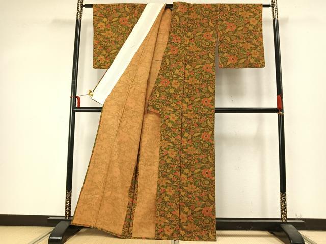 平和屋着物▽上質な小紋 単衣 花唐草文 正絹 逸品 AABD0325fy