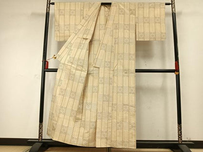 平和屋着物▽上質な紬 単衣 十字絣間道 正絹 逸品 AABD0327fy