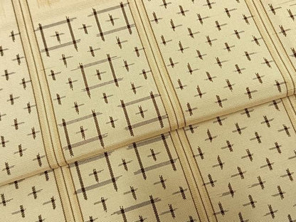 平和屋着物▽上質な紬 単衣 十字絣間道 正絹 逸品 AABD0327fy