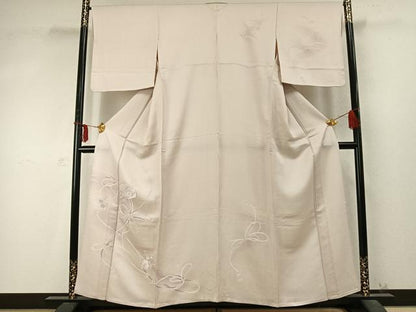 平和屋着物▽訪問着 単衣 刺繍 文箱 草花文 暈し染め 反端付き 正絹 逸品 AABD0328fy