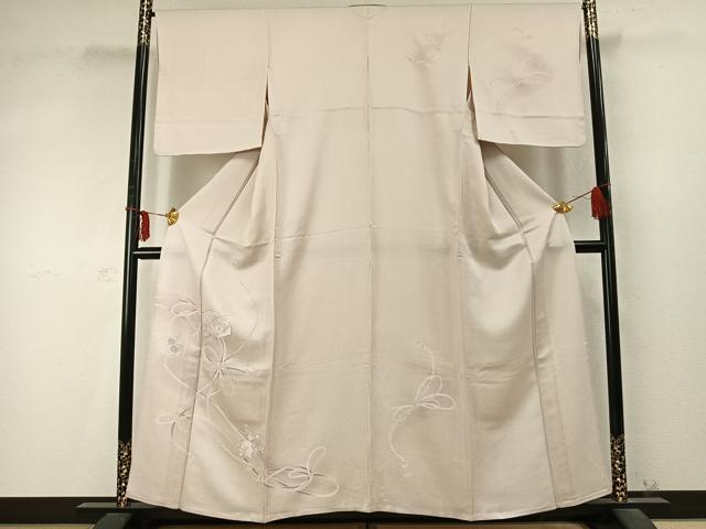 平和屋着物▽訪問着 単衣 刺繍 文箱 草花文 暈し染め 反端付き 正絹 逸品 AABD0328fy