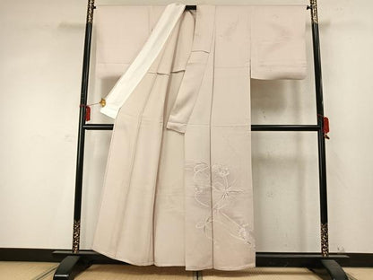 平和屋着物▽訪問着 単衣 刺繍 文箱 草花文 暈し染め 反端付き 正絹 逸品 AABD0328fy