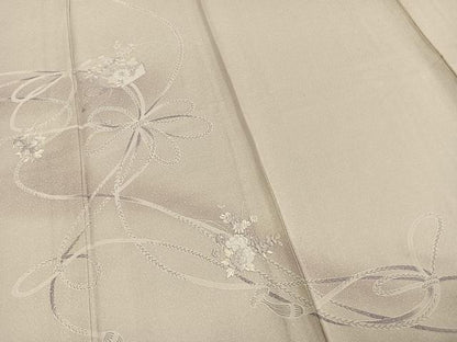 平和屋着物▽訪問着 単衣 刺繍 文箱 草花文 暈し染め 反端付き 正絹 逸品 AABD0328fy