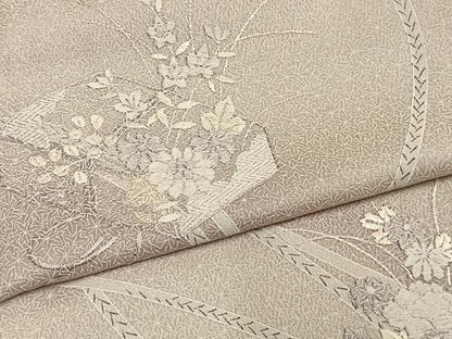 平和屋着物▽訪問着 単衣 刺繍 文箱 草花文 暈し染め 反端付き 正絹 逸品 AABD0328fy