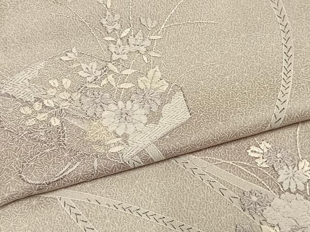 平和屋着物▽訪問着 単衣 刺繍 文箱 草花文 暈し染め 反端付き 正絹 逸品 AABD0328fy