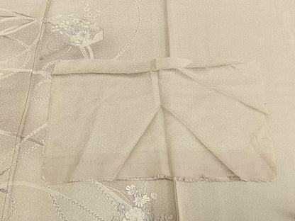 平和屋着物▽訪問着 単衣 刺繍 文箱 草花文 暈し染め 反端付き 正絹 逸品 AABD0328fy