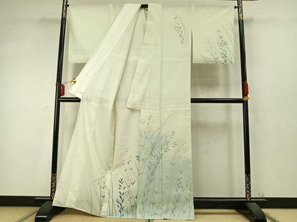 平和屋着物▽訪問着 無双 紗袷 紗×紗 手描き 草花文 正絹 逸品 AABD0329fy