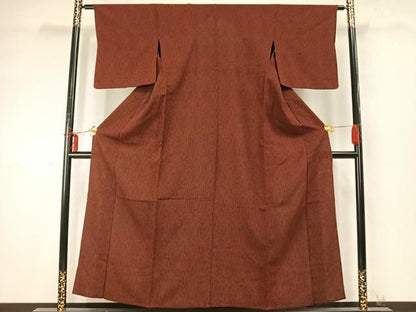 平和屋着物▽上質な小紋 単衣 よろけ縞 正絹 逸品 AABD0330fy