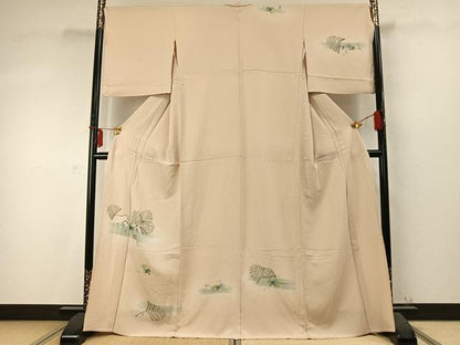 平和屋着物▽訪問着 単衣 手描き 蔦の葉枝花文 暈し染め 正絹 逸品 AABD0331fy
