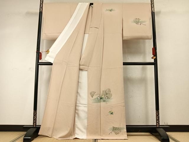 平和屋着物▽訪問着 単衣 手描き 蔦の葉枝花文 暈し染め 正絹 逸品 AABD0331fy