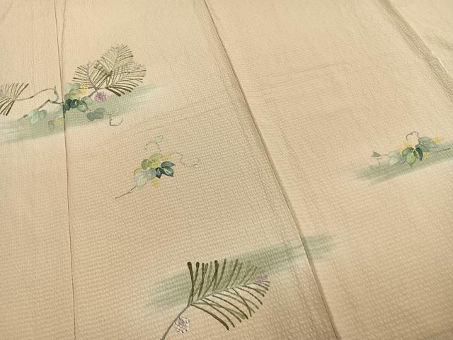 平和屋着物▽訪問着 単衣 手描き 蔦の葉枝花文 暈し染め 正絹 逸品 AABD0331fy
