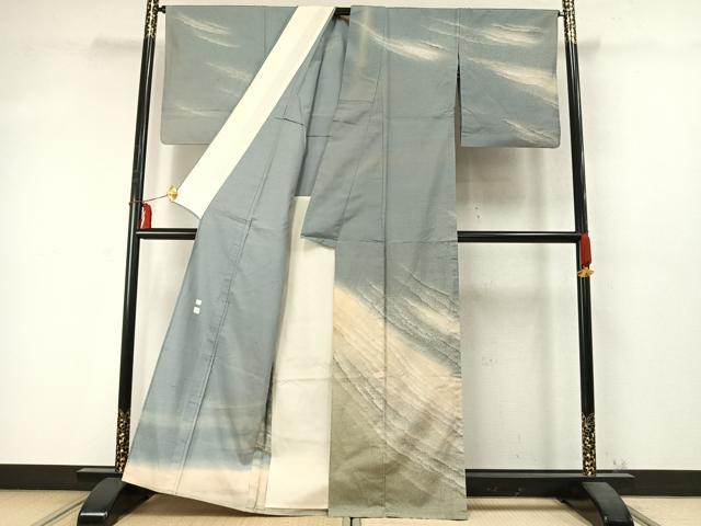 平和屋着物▽石川県指定無形文化財 牛首紬 白山工房 手織り 訪問着 単衣 作家物 霞文 正絹 逸品 AABD0332fy