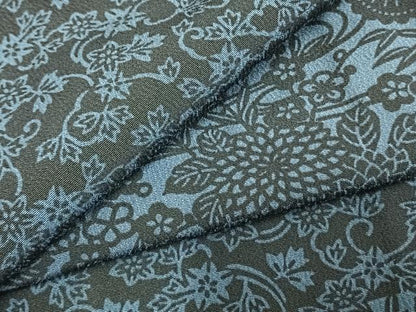 平和屋着物▽上質な小紋 単衣 藍 型染め 草花文 正絹 逸品 AABD0334fy