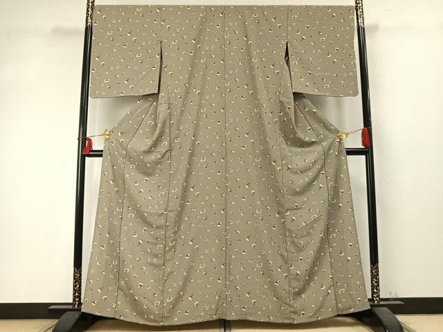 平和屋着物▽上質な小紋　単衣　草花文　正絹　逸品　AABD0337fy