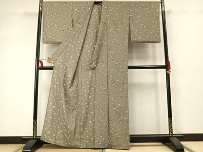 平和屋着物▽上質な小紋　単衣　草花文　正絹　逸品　AABD0337fy