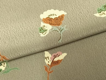 平和屋着物▽上質な小紋　単衣　草花文　正絹　逸品　AABD0337fy