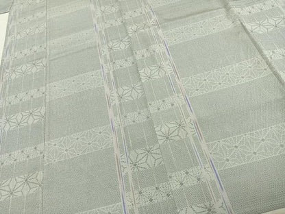 平和屋着物▽本塩沢 単衣 110亀甲 麻の葉横段文 正絹 逸品 AABD0338fy