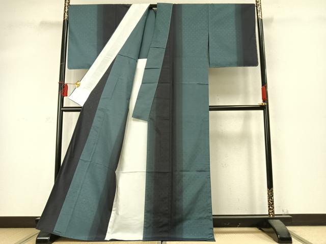 平和屋着物▽美濃里紬 単衣 色紙文 反端付き 正絹 逸品 未使用 AABD0345fy