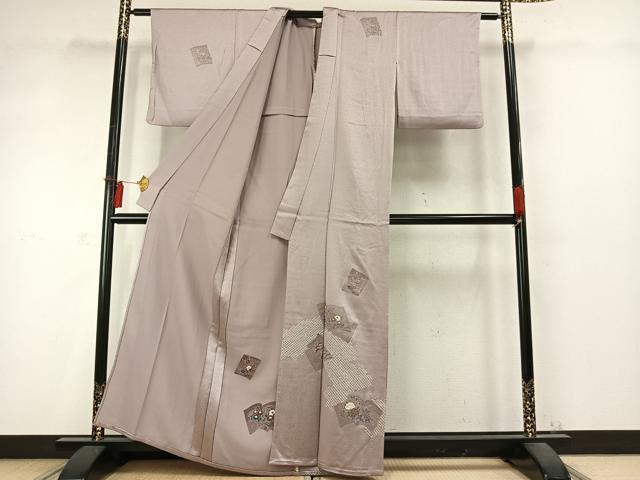 平和屋着物▽訪問着 単衣 絞り 花冊子文 金彩 正絹 逸品 AABD0347fy