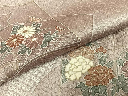 平和屋着物▽訪問着 単衣 絞り 花冊子文 金彩 正絹 逸品 AABD0347fy