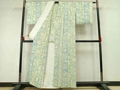 平和屋着物▽上質な小紋 単衣 絞り 花唐草間道 正絹 逸品 AABD0351fy