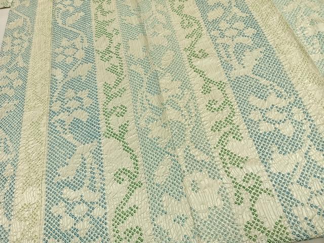 平和屋着物▽上質な小紋 単衣 絞り 花唐草間道 正絹 逸品 AABD0351fy
