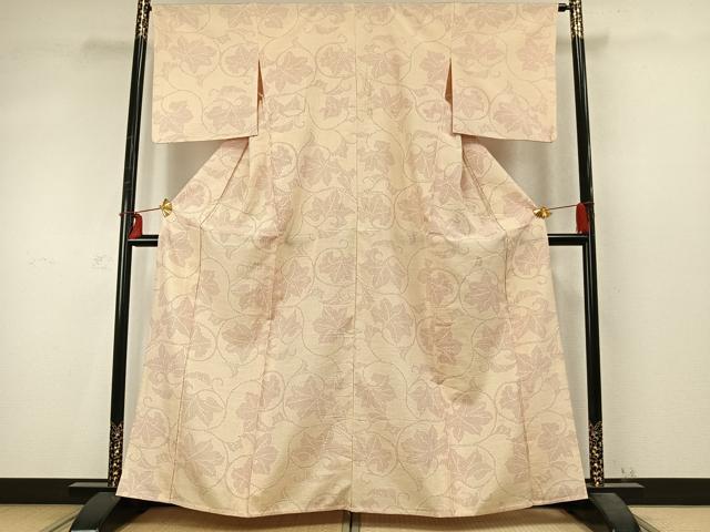平和屋着物▽上質な紬　単衣　唐草文　正絹　逸品　AABD0352fy