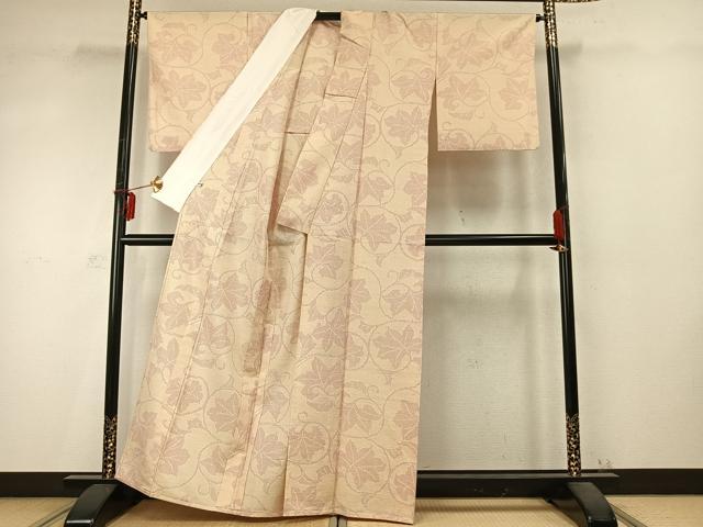 平和屋着物▽上質な紬　単衣　唐草文　正絹　逸品　AABD0352fy