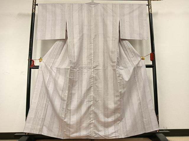 平和屋着物▽石川県指定無形文化財 牛首紬 白山工房 手織り 単衣 間道 正絹 逸品 AABD0353fy