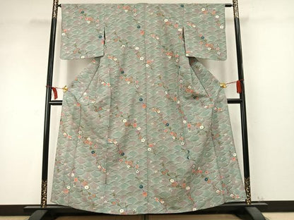 平和屋着物▽小紋 単衣 枝花文 洗える着物 AABD0354fy