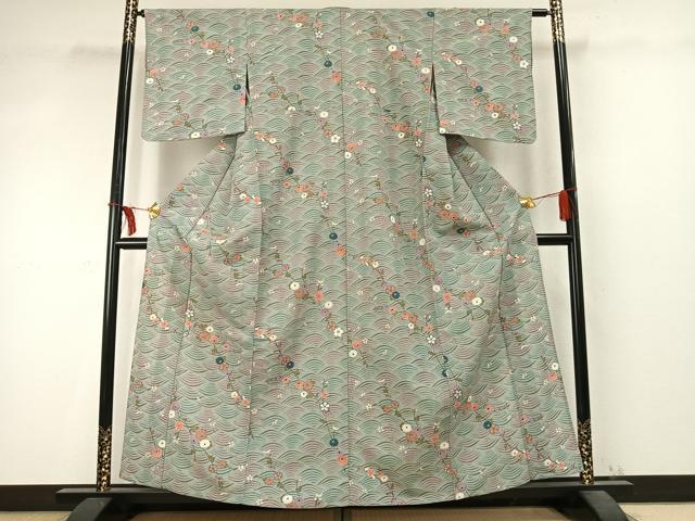 平和屋着物▽小紋 単衣 枝花文 洗える着物 AABD0354fy
