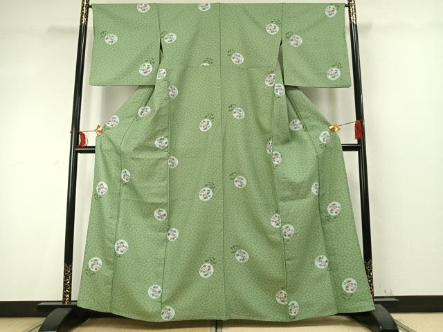 平和屋着物▽小紋 単衣 蔦の葉丸文 洗える着物 AABD0355fy