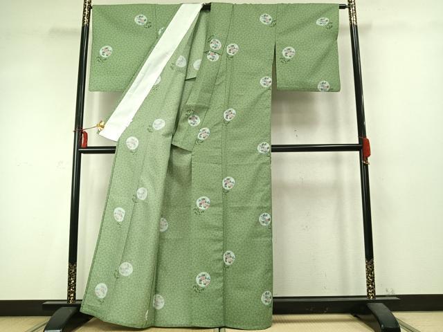 平和屋着物▽小紋 単衣 蔦の葉丸文 洗える着物 AABD0355fy