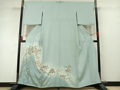 平和屋着物▽訪問着 単衣 刺繍 草花文 暈し染め 金銀彩 正絹 逸品 AABD0356fy