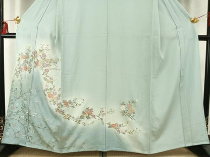平和屋着物▽訪問着 単衣 刺繍 草花文 暈し染め 金銀彩 正絹 逸品 AABD0356fy
