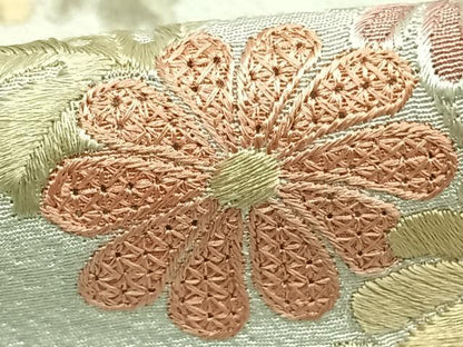 平和屋着物▽訪問着 単衣 刺繍 草花文 暈し染め 金銀彩 正絹 逸品 AABD0356fy