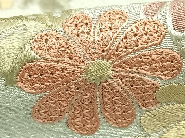 平和屋着物▽訪問着 単衣 刺繍 草花文 暈し染め 金銀彩 正絹 逸品 AABD0356fy