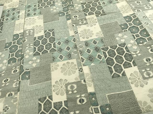 平和屋着物▽上質な紬 単衣 色紙重ね花文 正絹 逸品 AABD0357fy