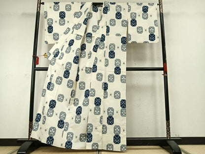 平和屋着物▽上質な紬 単衣 色紙花文 正絹 逸品 AABD0358fy