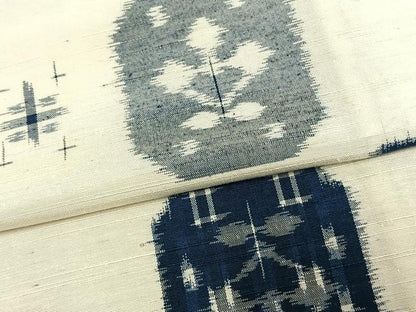 平和屋着物▽上質な紬 単衣 色紙花文 正絹 逸品 AABD0358fy